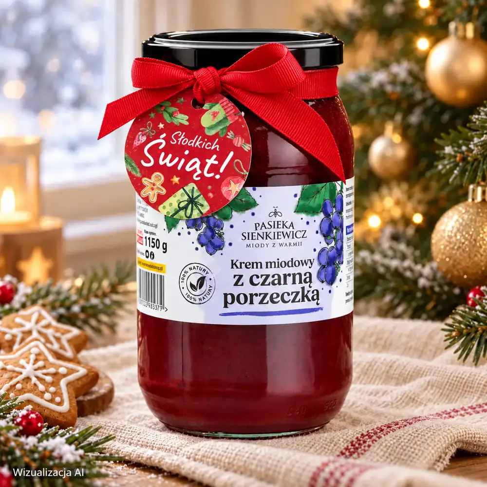 Zawieszka Słodkich Świąt! i ozdobna wstążka na kremie miodowym